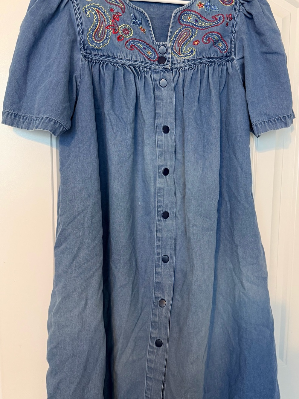 Vintage women’s Denim Button-Front Dress with Embroidered Yoke